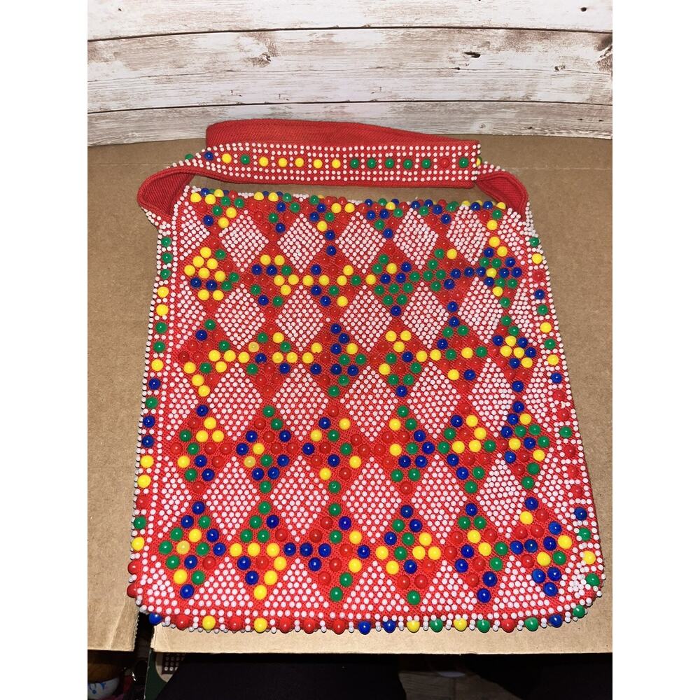 Retro Vintage 60-70s Candy Dot Bead Bag Hong Kong Crossbody Colorful Red